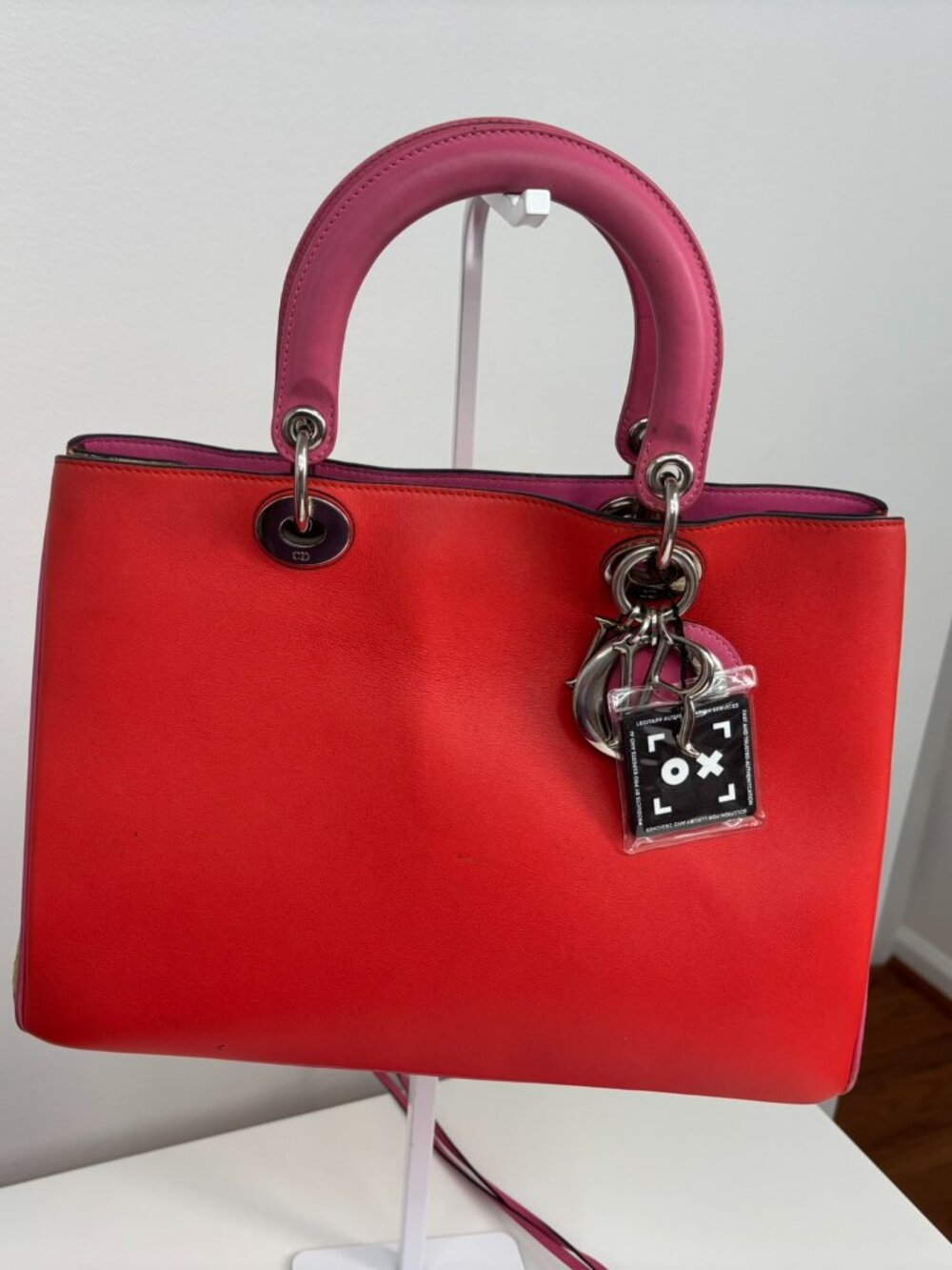 🔥RARE Christian Dior Python Trim Small Diorissimo Tote Red/Pink + Pouch